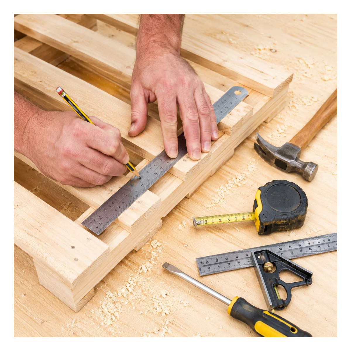 Custom wooden pallets being manufactured
