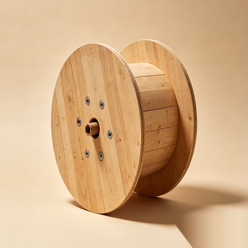 Wooden cable drum side view